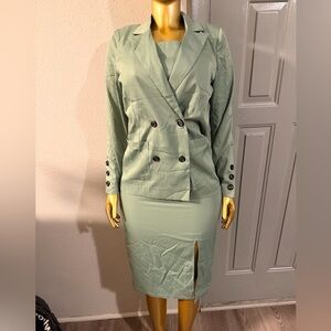 Elegant Green Double-Breasted Women's Dress